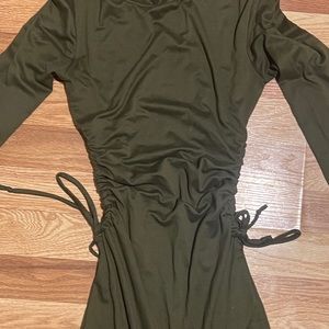 Green polyester , circle neck dress